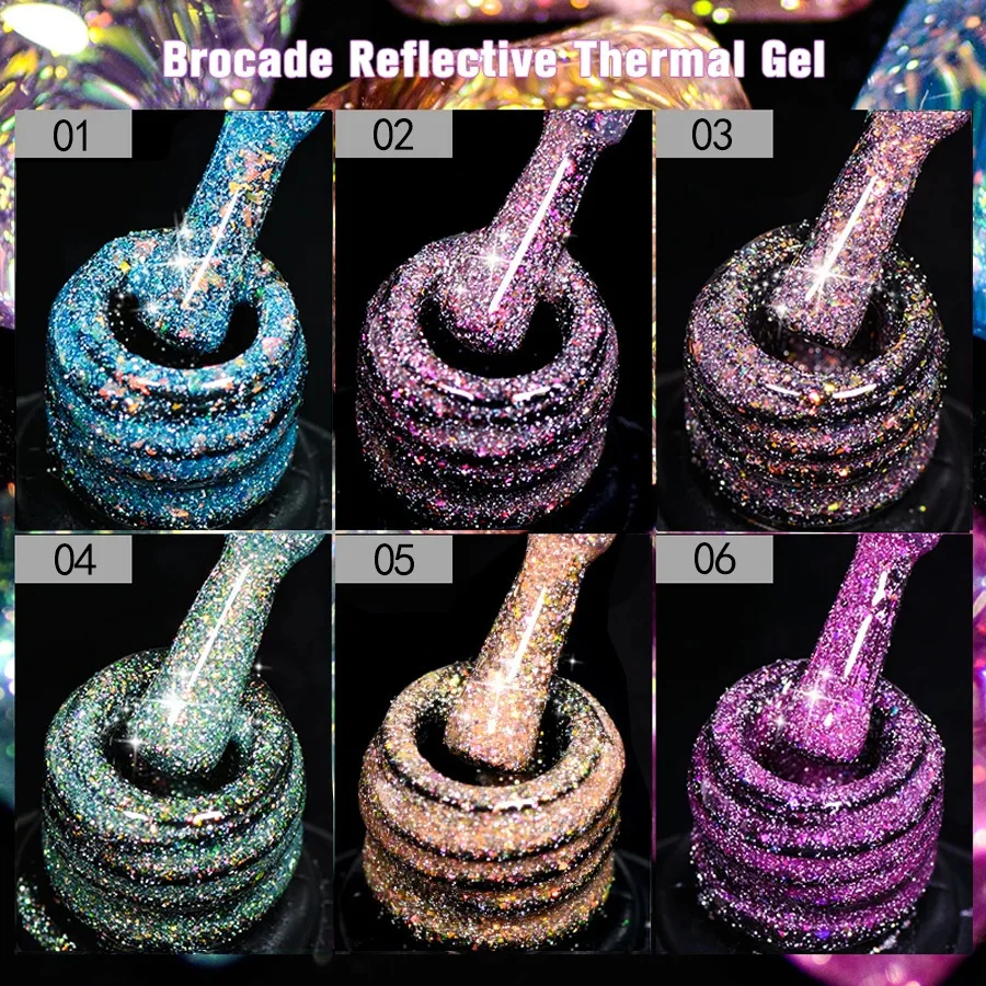 Reflexivo Glitter Gel Esmalte, Super Flash, Colorido, Diamante Piscando, Semi Permanente, Soak Off, Verniz Gel UV, 8ml