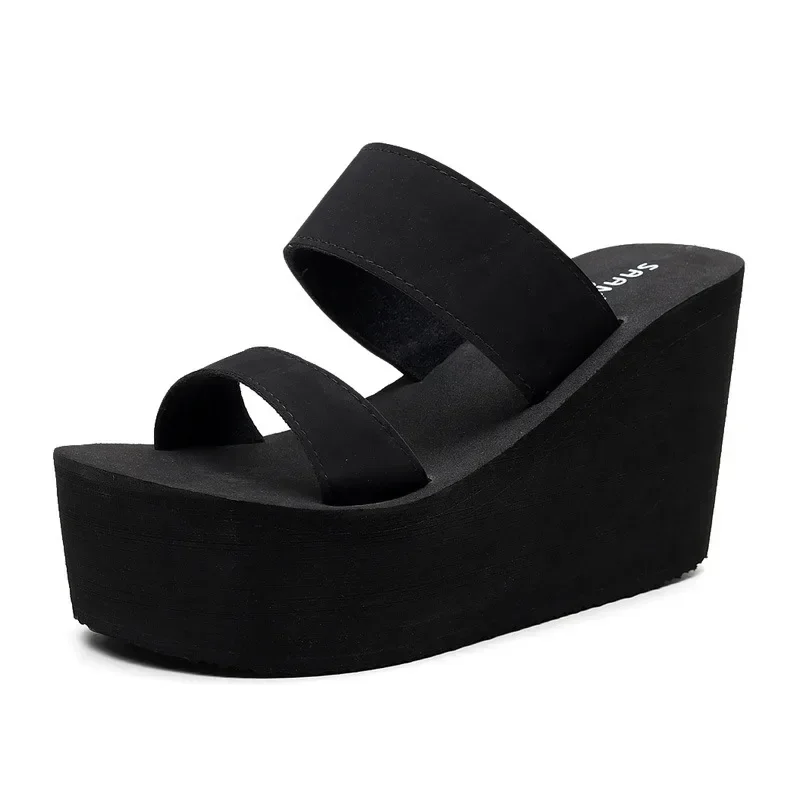 Wedge Heel Thick Sole Lady Sandals Summer Casual High Heels Women Shoes Sexy Pumps Fad Flip Flops Solid Sandals Women Slippers