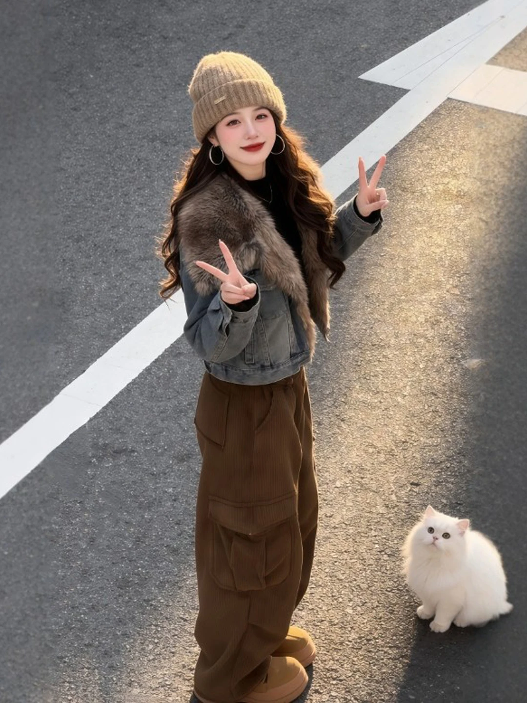 

Retro Waed Denim ort Jaet Beautiful Unique Top Spring Faionable Warm Stand Fit Ladies' Coat Pure Color Button Closure