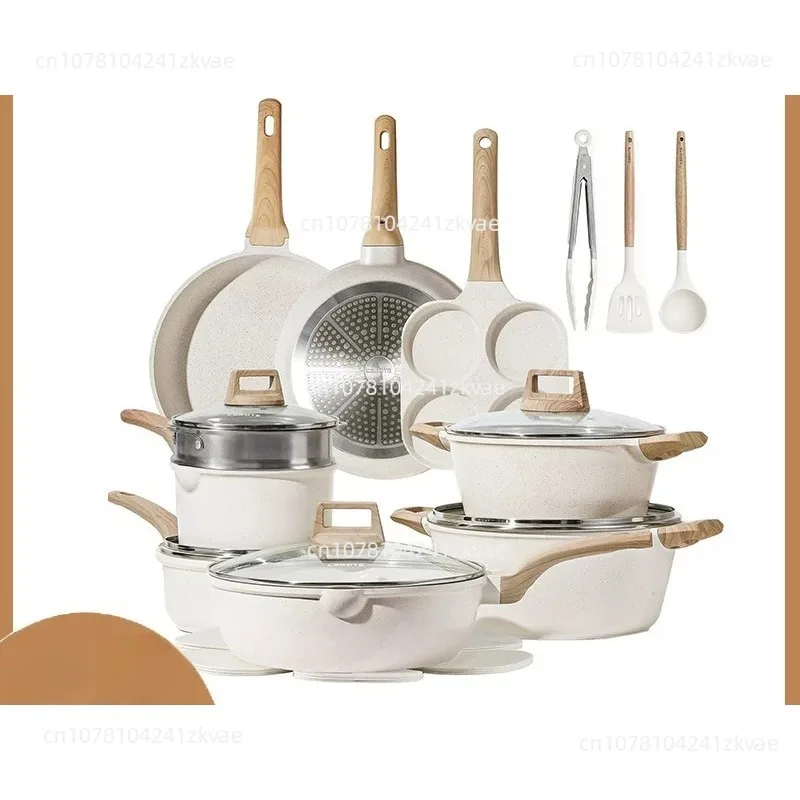 Pans Set Nonstick Cookware Sets White Granite Induction Cookware Non Stick Cooking Set W/Frying Pans & Saucepan