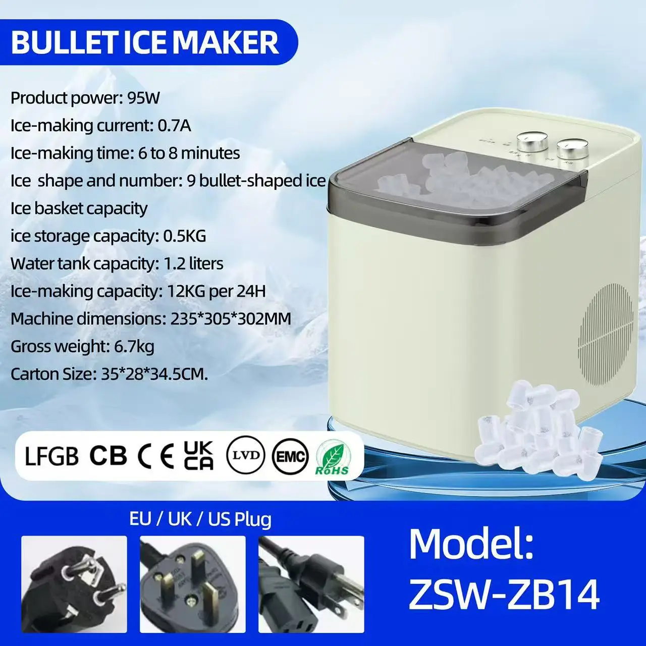 Fully Automatic Ice Maker Commercial Household Use Cube Ice Machine Multifunctional Electric Plastic Housing 12kg/day