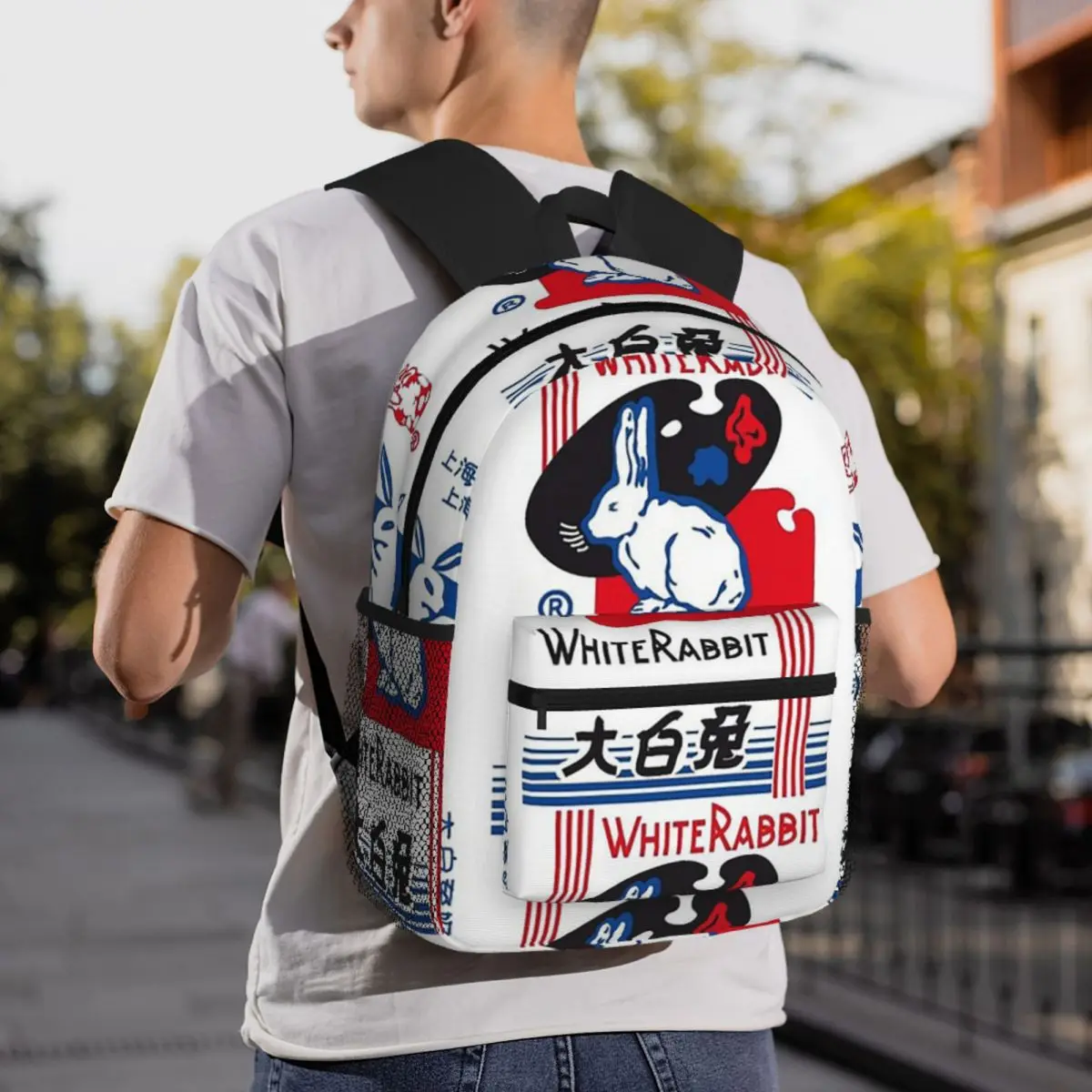 White Rabbit Candy Backpack Daypack Large Capacity Boys Girls BookBag School Bag Shoulder Bags for Men Women