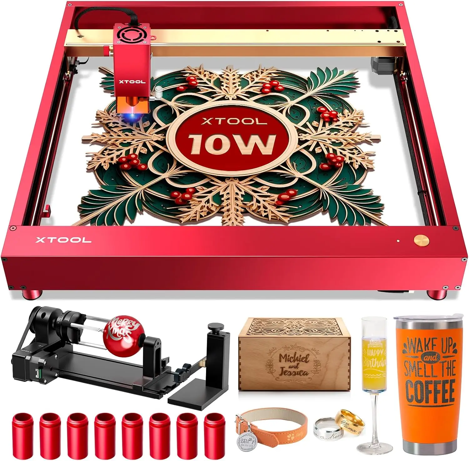 

xTool D1 Pro 10W Laser Engraver 4-in-1 Rotary Roller Kit for Glass Tumbler Ring, Laser Engraving Machine, Laser Engraver