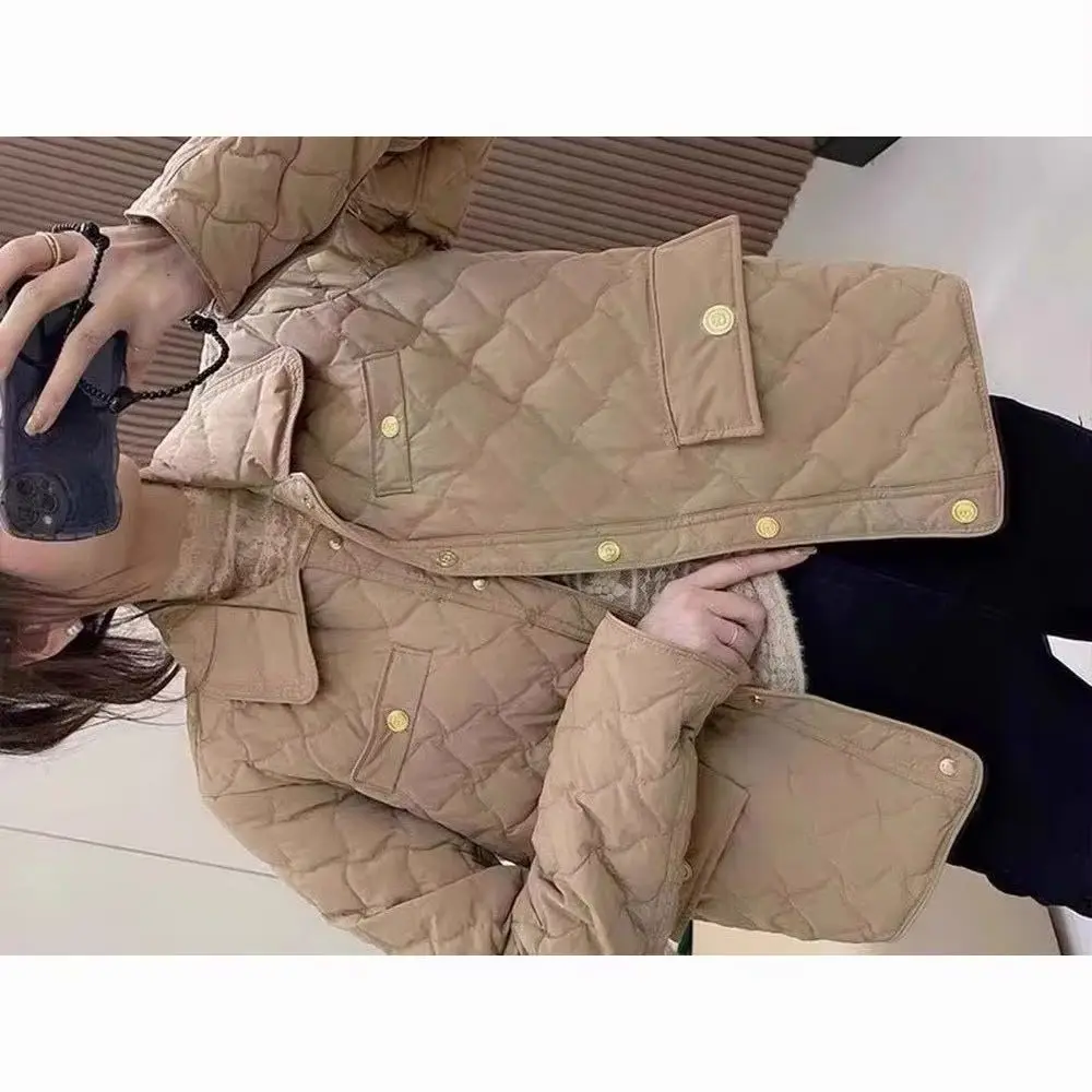 

Down Cotton Jacket Women's 2025 Autumn Winter New Light And Thin European High-End sense Niche Rhombus Down Cotton Jacket Parka