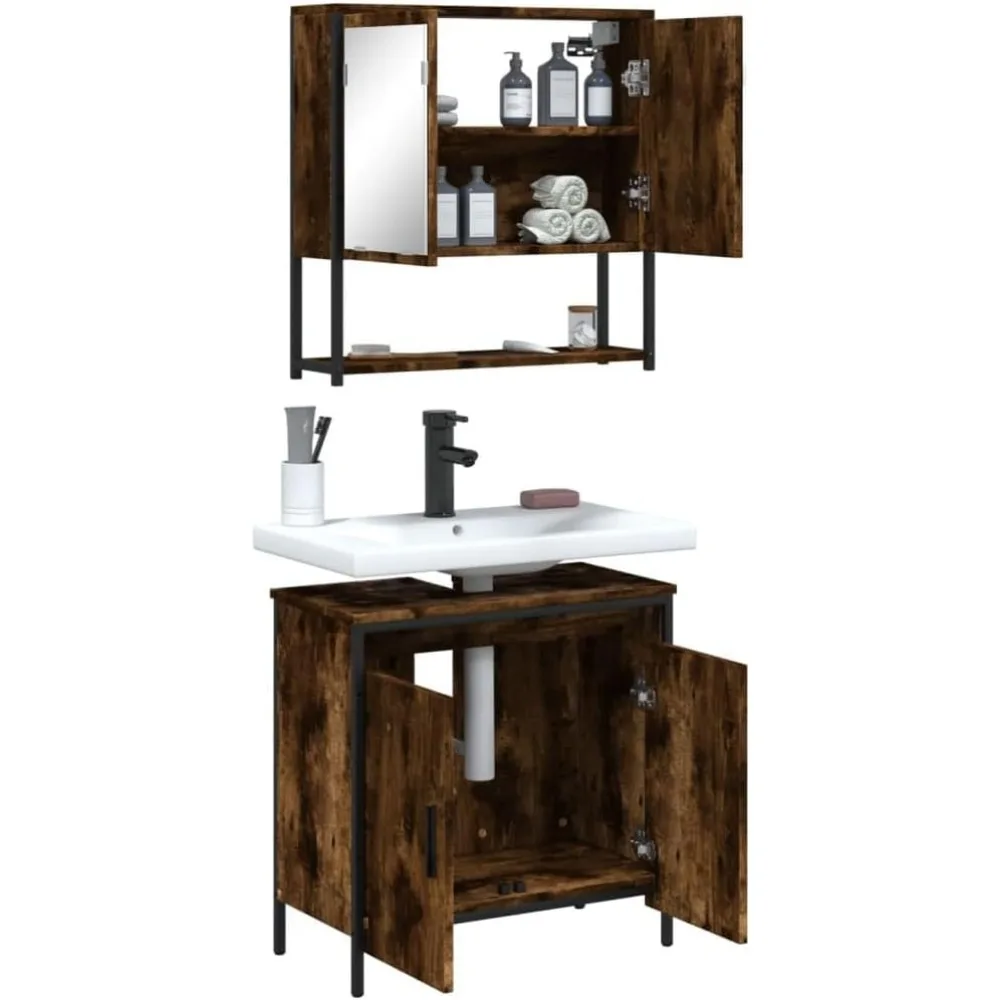 Badezimmermöbel-Set 2-tlg. Geräucherte Eiche