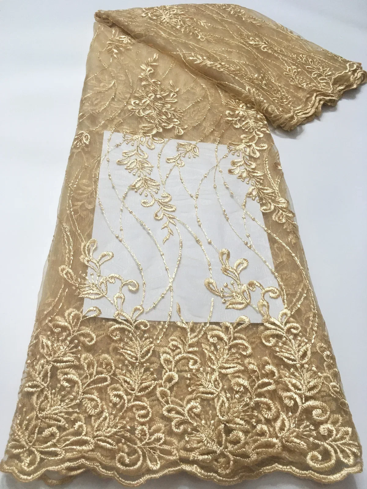 Gold African Lace Fabric 2024 High Quality Embroidery Voile Lace Fabric Nigeria French Lace Fabric For Evening Party Dress LPP05