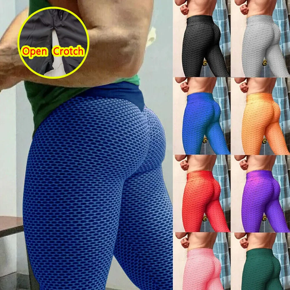 Pantaloni da uomo con zip all'inguine, leggings sportivi da donna a vita alta, elasticizzati e aderenti per palestra e attività all'aperto
