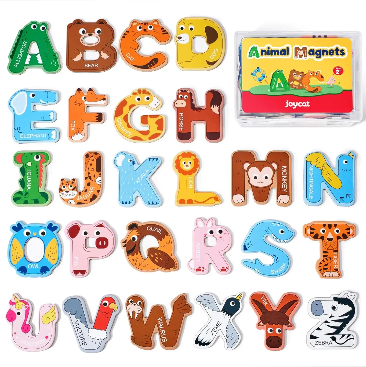 

Wooden Thick Alphabet Magnets for Toddlers Fridge Large Size Cute Animal Colorful ABC Magnetic Letters 26 Uppercase Lette