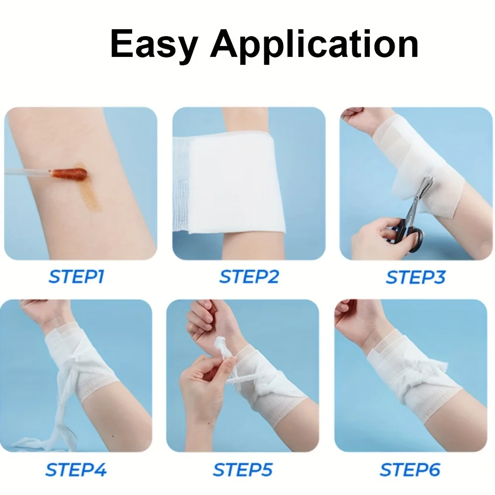 6Pcs Sterile Trauma Hemostatic Bandage PBT Elastic Disposable Roll Highly Absorbent Pads for Wound Care First Aid Travel