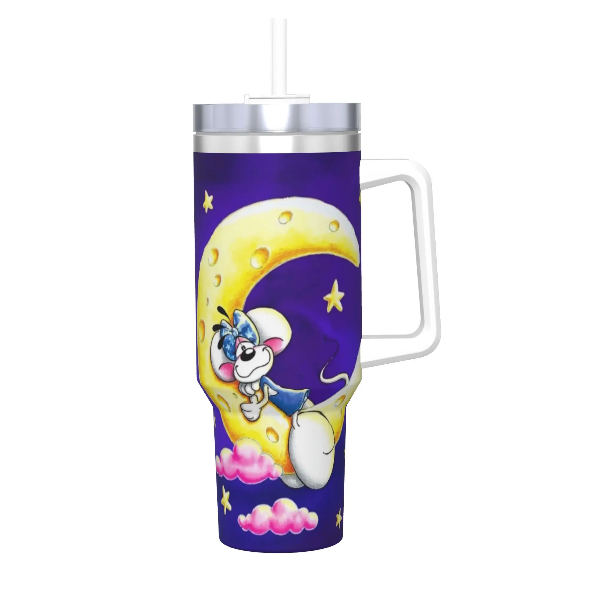 Edelstahl-Becher, niedliche Diddl-Becher, Tasse mit Strohhalmen, Strand-Wasserflasche für heiße Getränke, auslaufsicher, große Kaffeetasse
