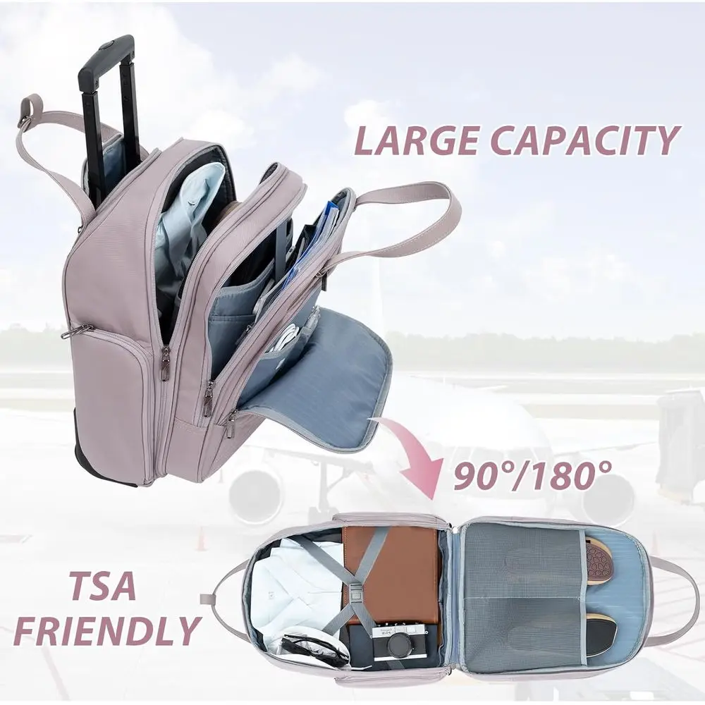 Mala de mão multifuncional rosa de 16 polegadas com rodas para viagens e negócios femininos