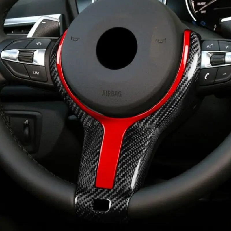 Carbon Fiber Car Steering Wheel Cover Trims Interior Accessories Red for BMW M2 M3 M4 M5 M6 X5M X6M