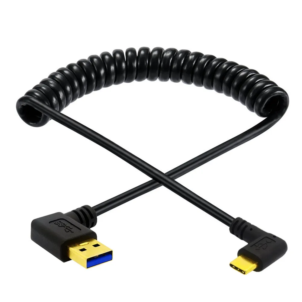 USB 3.0 version Type c spring high-speed data cable 1.5M up and down left and right straight bend car retractable fast charging