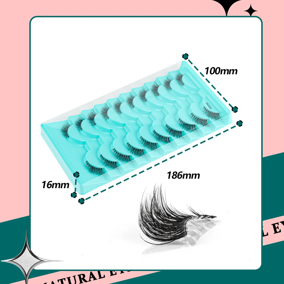 Nuevas medias pestañas 3/10 pares medias pestañas naturales 3D ojo de gato tallo transparente extensión de pestañas postizas maquillaje 6