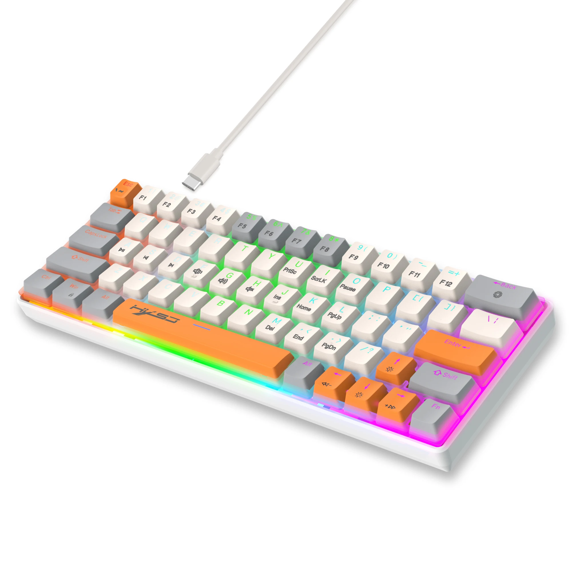 63 Keys Portable 60% Mechanical Gaming Keyboard,With Red Switch Backlit Compact Mini Wired Office Keyboard