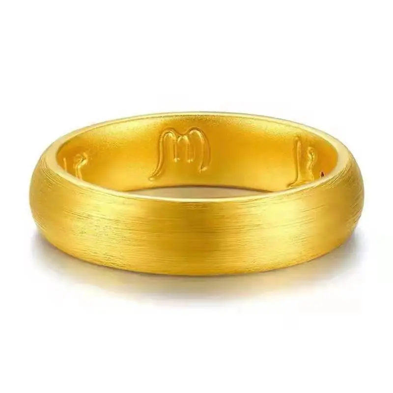 Au999 anel mantra de seis palavras de ouro puro anel fechado de ouro real masculino e feminino anel de moda jóias casal