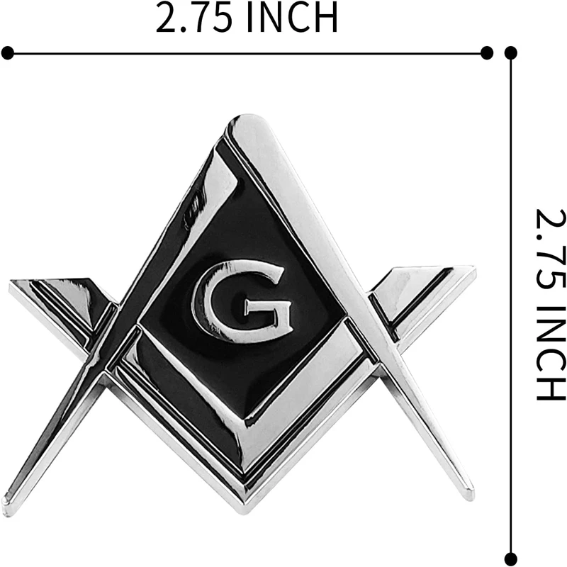 Masonic silver compass and square G symbol car badge with sticker