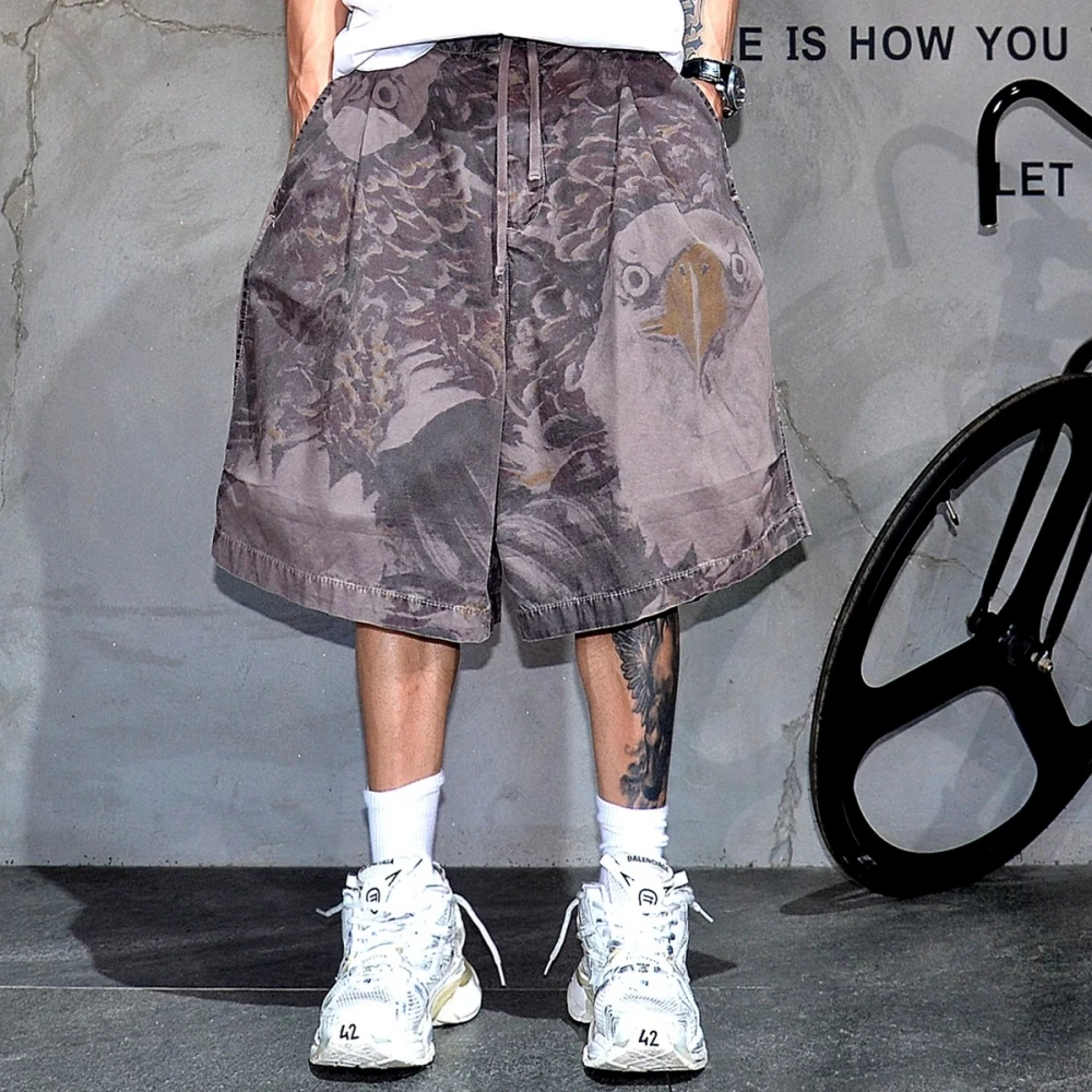 American Vintage Washed Shorts For Men Summer Oversized Tie Dye Casual Streetwear Beach High Quality Cotton 5 Inch Relaxed Fit