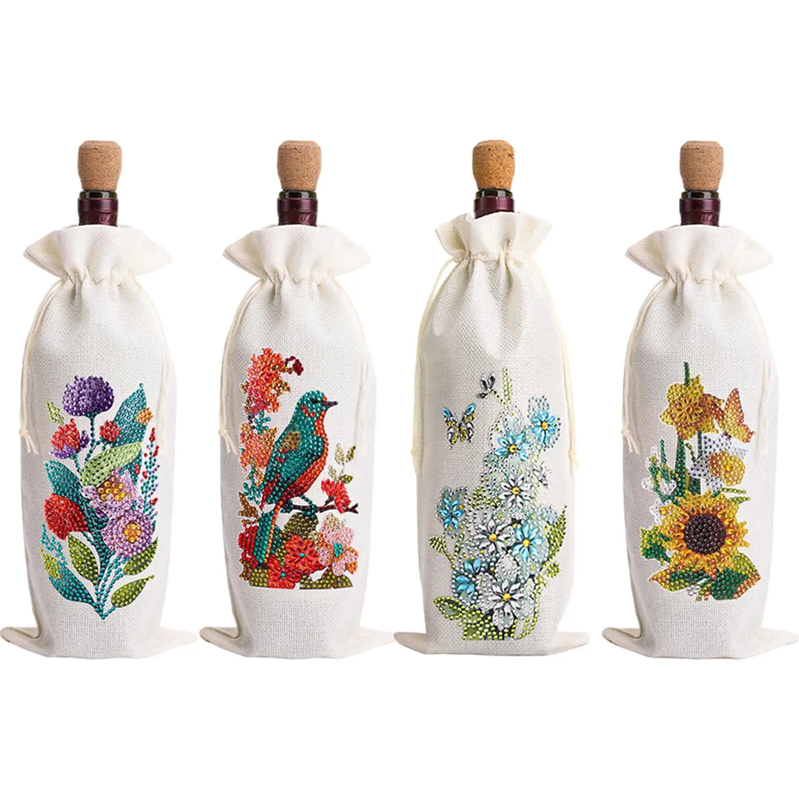 

4pcs DIY Diamond Painting Wine Bag Kit Diamond Art Label Liquor Bottle Cover Wine Champagne Decorative Bag for Party Wine Decor