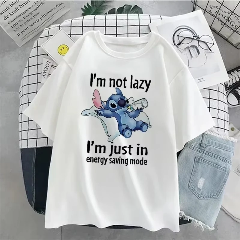 

MINISO милая футболка с графическим принтом Disney Stitch, летняя футболка с героями мультфильмов, топ, женская повседневная уличная футболка с короткими рукавами, одежда