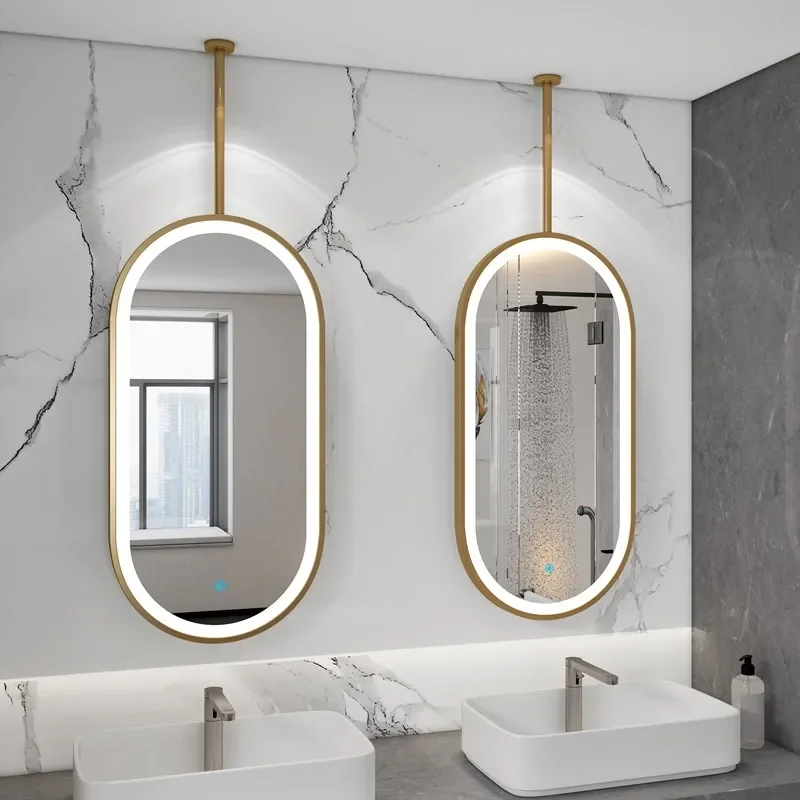 Elliptical suspended mirror hotel, homestay, bathroom, hanging rod, mirror, luminous, simple and intelligent