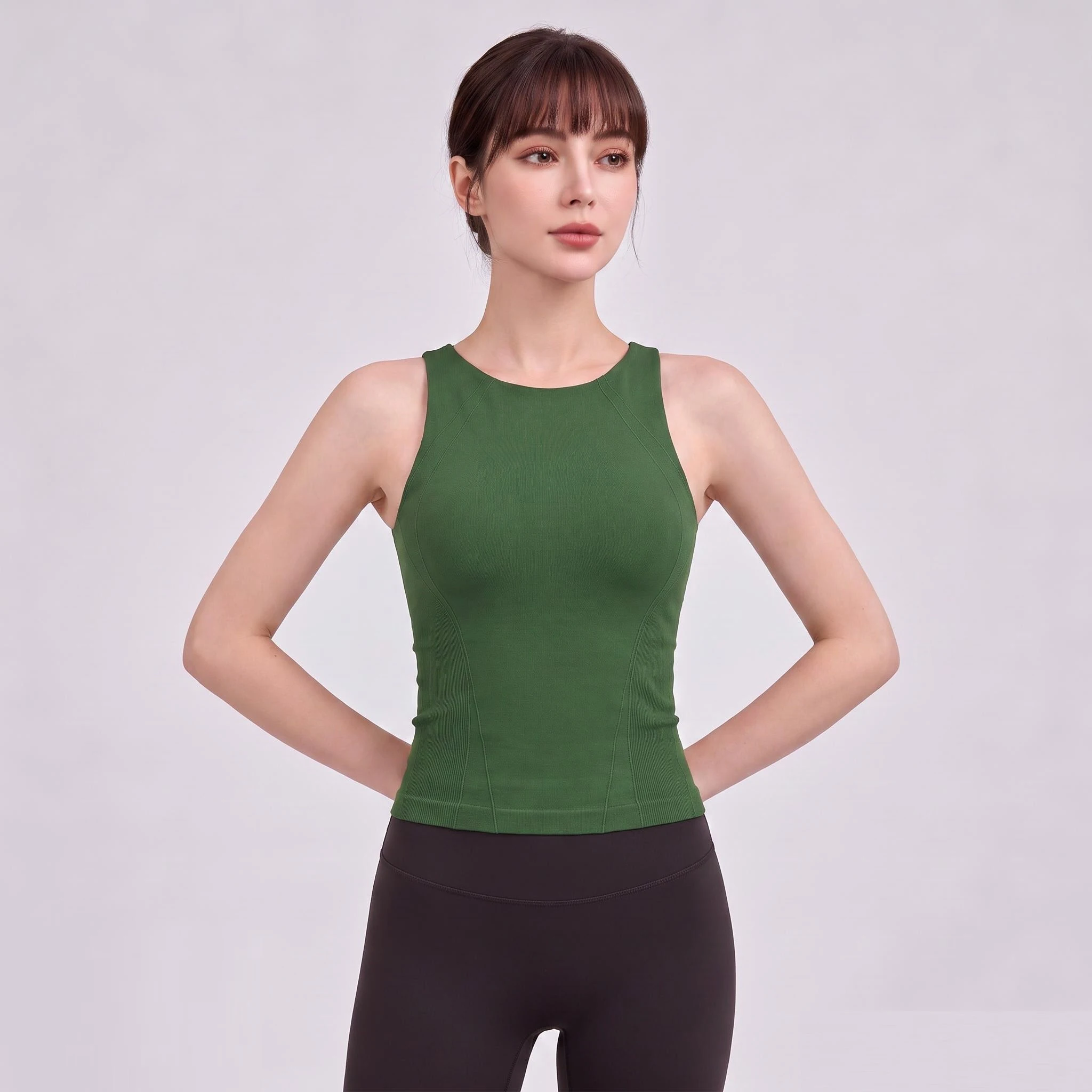 Slim Fit Sleeveless Yoga Vest - Stretchy Breathable Pleated Tank Top Quick Dry Sportswear for Fitness Sexy Slim Sports Bra