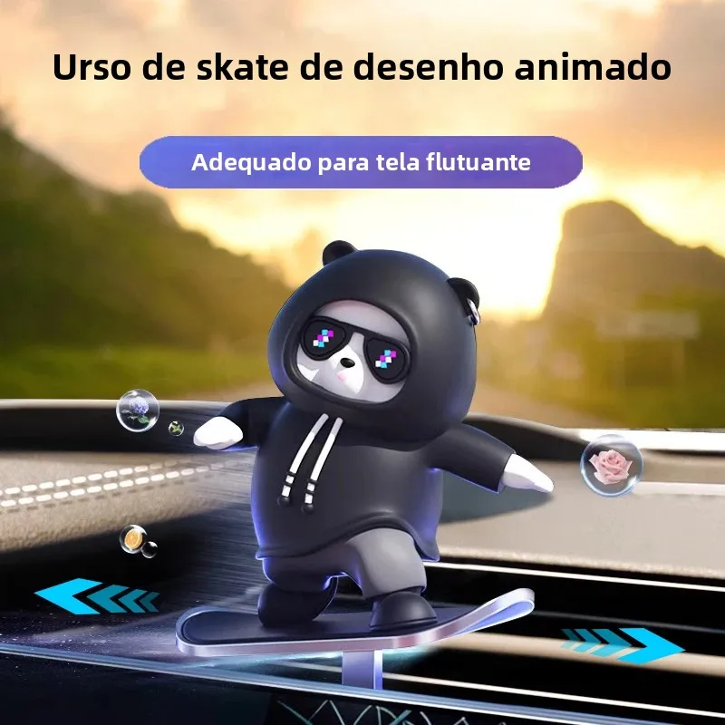 Urso de Liga Metálica Deslizante Automático para Carro, Patinete de Desenho Animado Fofo, Enfeites Criativos para Console Central e Acessórios de Decoração Automotiva