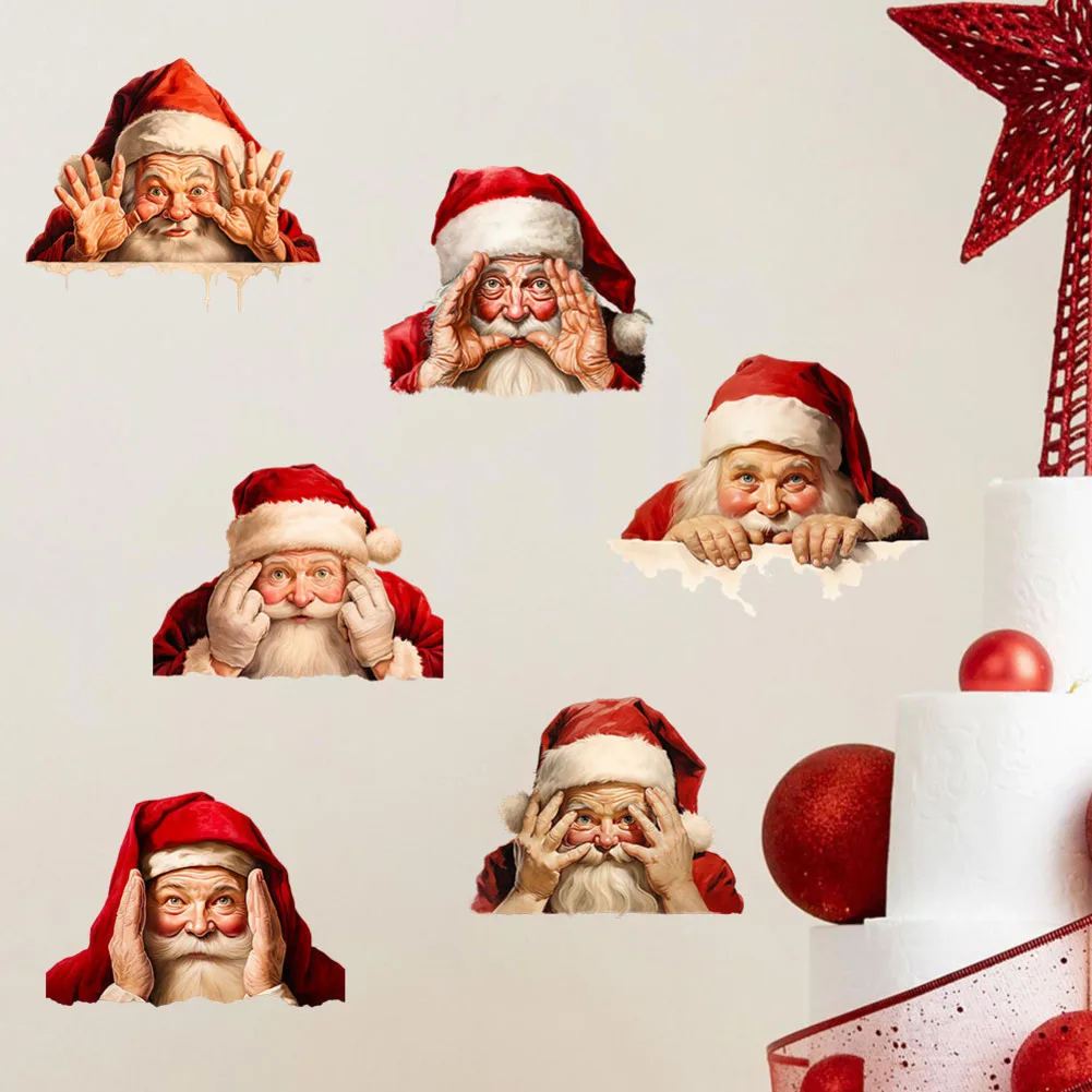 Large 3D Santa Claus Christmas Wall Stickers Removable Xmas Wall Art for Holiday For Decor with DIY Assembly Feature