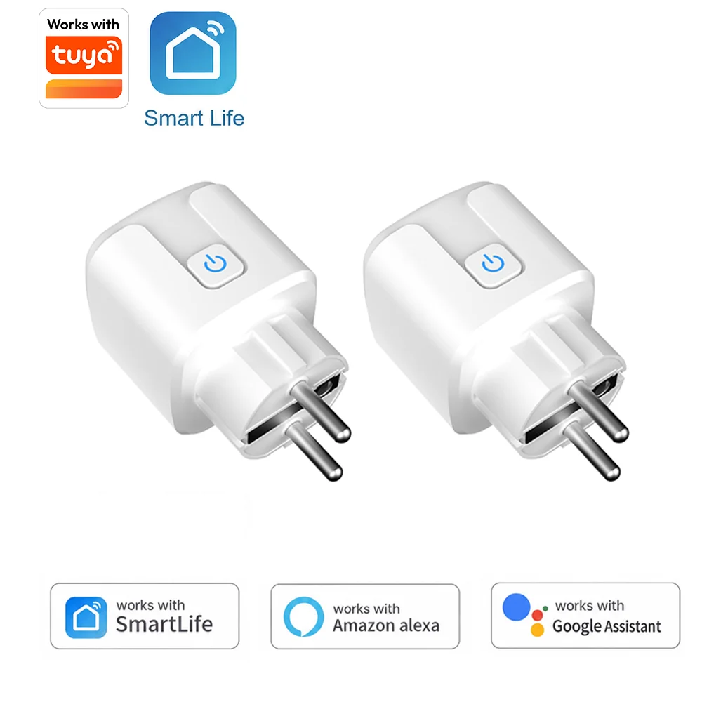 Prise intelligente Tuya EU compatible Wi-Fi, 16A/20A, avec suivi de la consommation d'énergie, compatible Google Home et Alexa