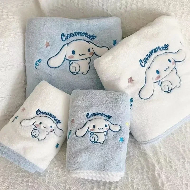 Sanrio Cinnamoroll Three Piece Bath Towel Set Soft Water-absorbent No Color Fading Kawaii Childrens Bathroom Products Toiletries