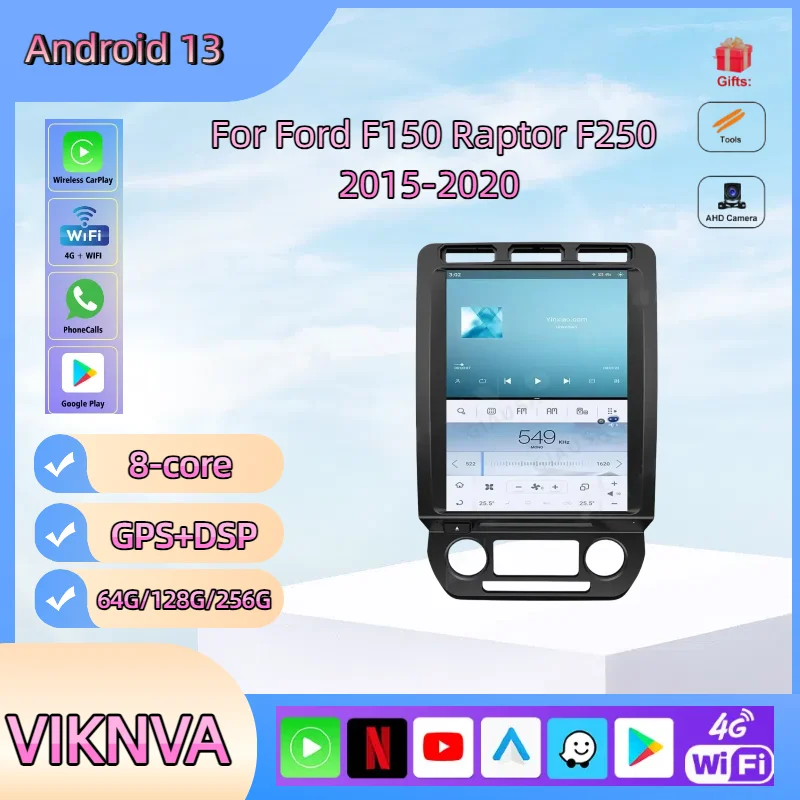 

Мультимедийный плеер, головное устройство с лентой 12,1 дюйма, Carplay Qualcomm, Android, автомобильное радио для Ford F150 Raptor F250 2015-2020, GPS-навигация