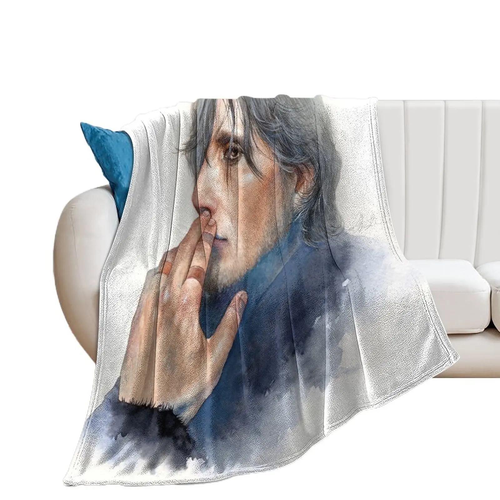 Mads Mikkelsen / Sexiest man in Denmark / Watercolor Portrait Throw Blanket Luxury St Furry Blankets