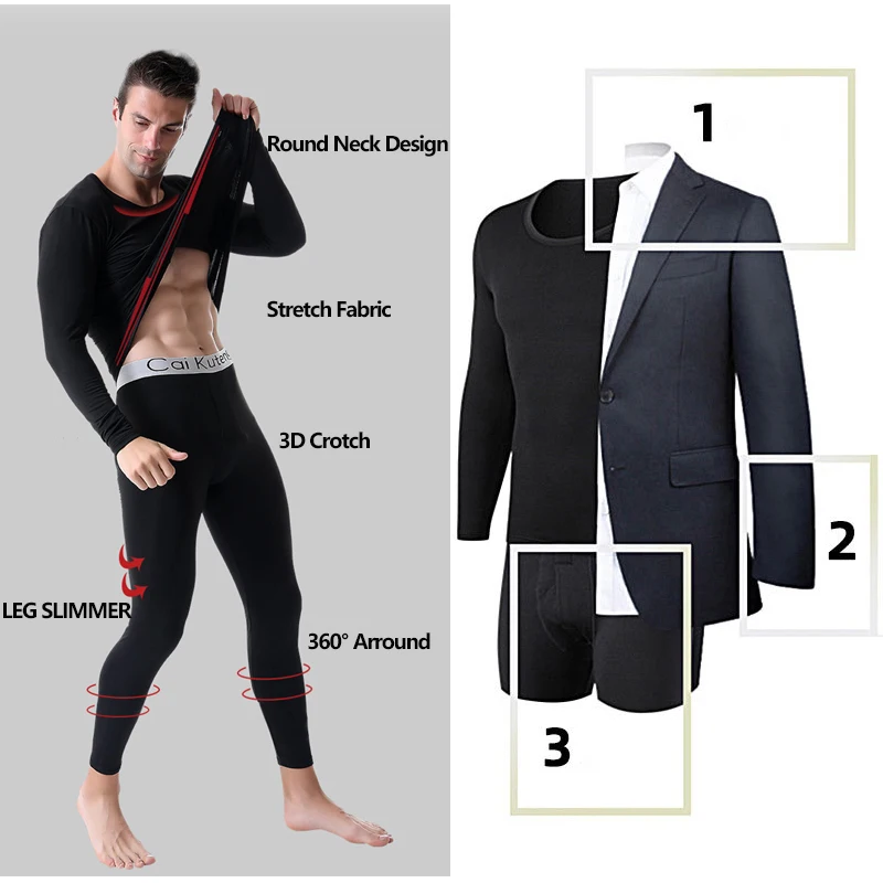 Long Johns Thermal Underwear for Men Layer Set for Cold Weather 2 Pieces Sets Crew Neck Top and Bottom Sets Loungewear