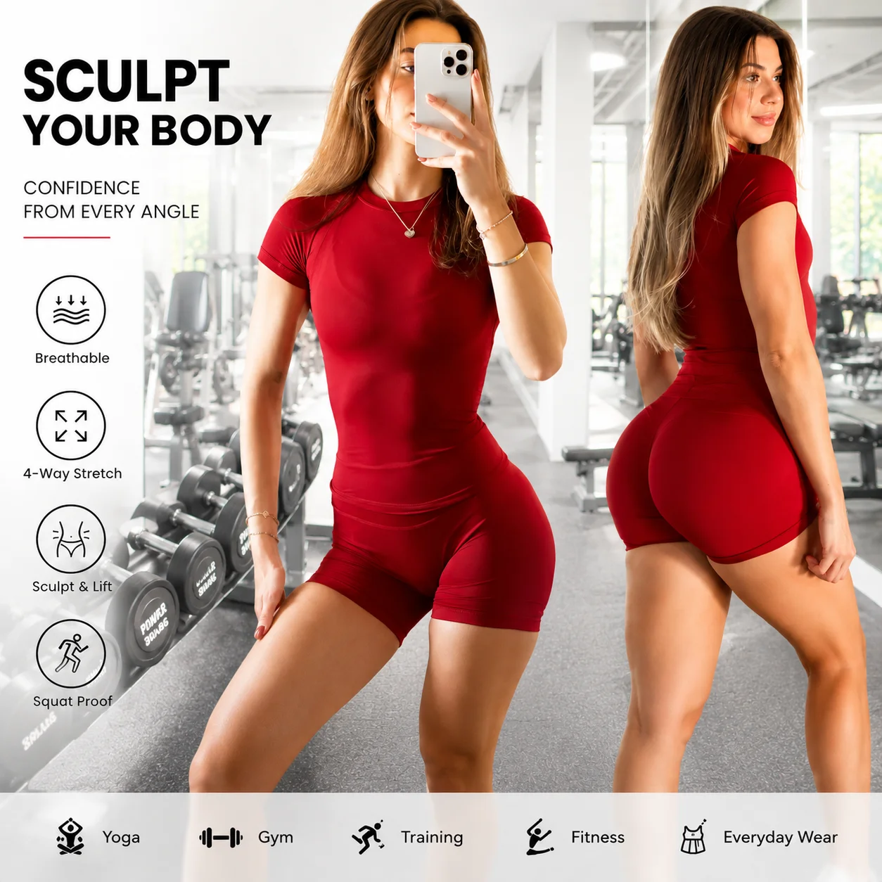 Women Seamless Workout Set Short Sleeve Crop Top High Waist Biker Shorts Fitness Gym Yoga Activewear Sports Set
