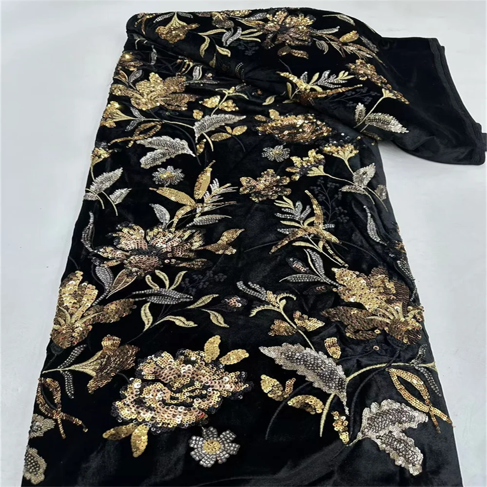 African Lace Fabric Velvet Lace Fabric 2024 High Quality Mesh Embroidery Lace Sequins Tulle Nigerian Lace Fabric for Women Dress