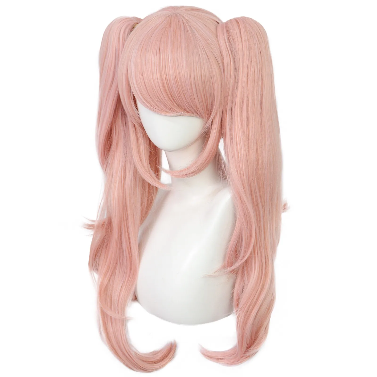 Anogol Enoshima Junko Cosplay Wig Game Danganronpa Pink Long Wavy and Horsetail Clip Heat-resistant