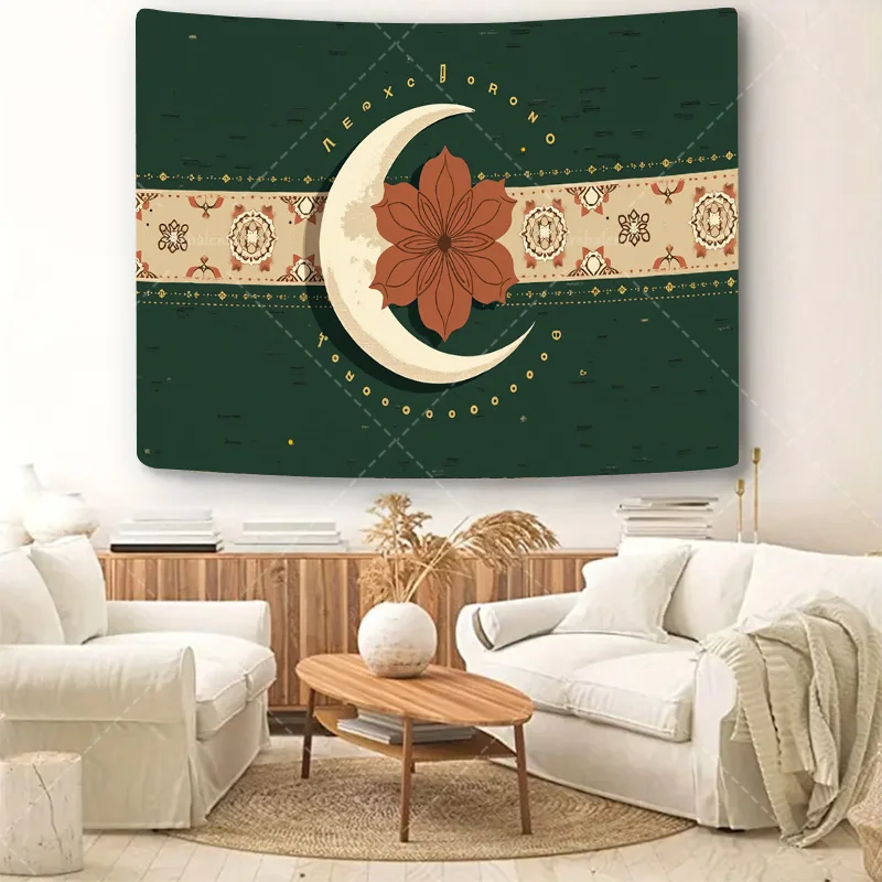 قطعة واحدة من نسيج الحائط بوهو شيك على شكل هلال وقمر ولوتس لديكور الغرفة البوهيمية