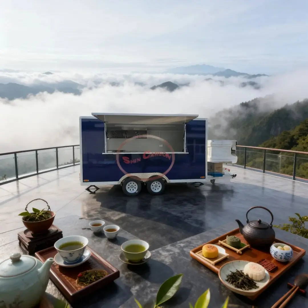 

Commercial Mobile Food Truck Catering Trailer Stainless Steel Kitchen Equipment Hood Sink AC for Street Food Business