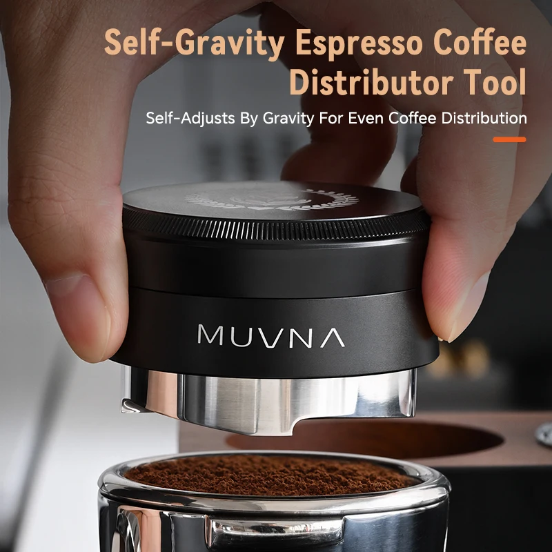 MUVNA Gravity Espresso Coffee Distributor 51/53/58.35mm Adjustable Pneumatic Coffee Leveler 304 Stainless Steel Detachable Base - view 3