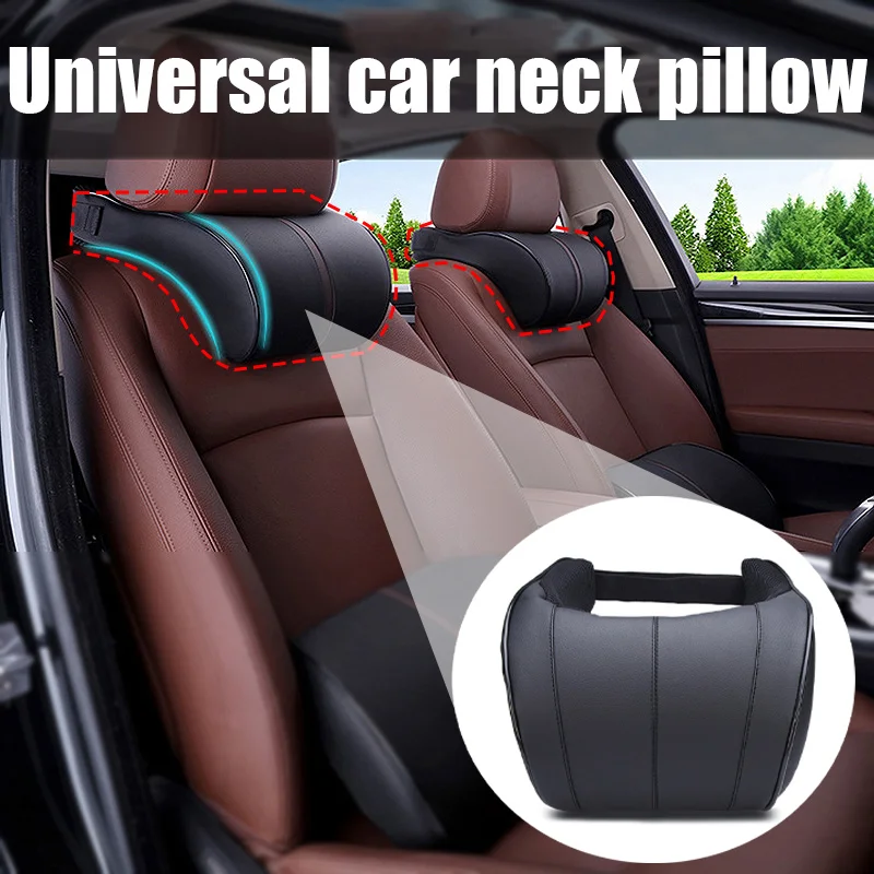 

Memory Foam Car Neck Pillow PU Leather Headrest Support with Breathable Design for Vehicle Seat Comfort Interior Accessories