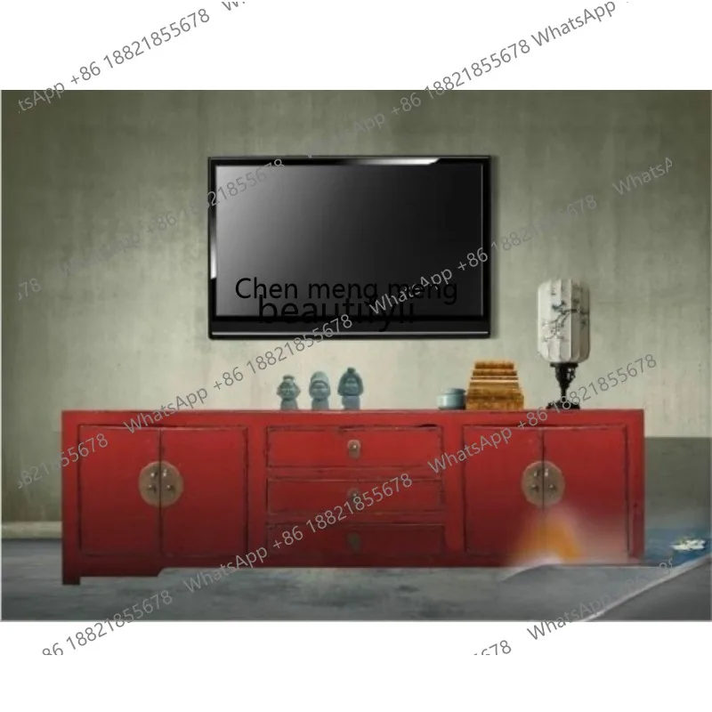 

New Chinese-style solid wood red old TV audio-visual cabinet simple antique living room decorative low cabinet