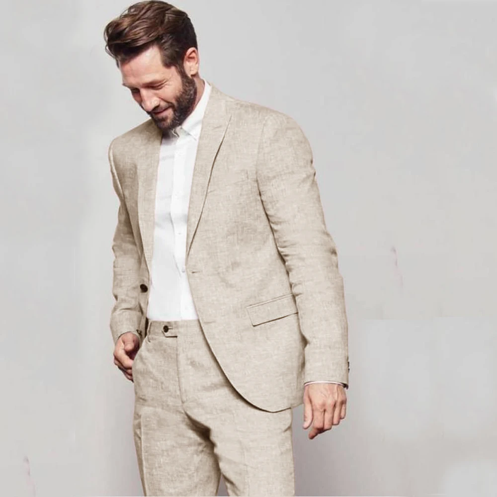 Ensemble veste et pantalon en lin trempé pour hommes, revers de mariage, olympiques de luxe à simple boutonnage, blazer de mariage pour petit ami, 2