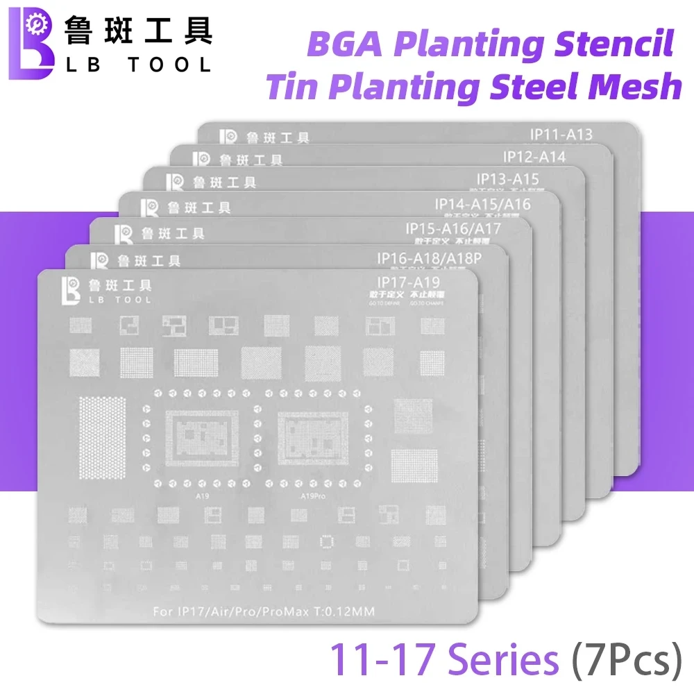 LB TOOL BGA Reballing Stencil tools for iPhone 11-17 Pro Max A18 A19 CPU Wi-Fi Repair Planting Tin Mesh 0.12mm Soldering Net