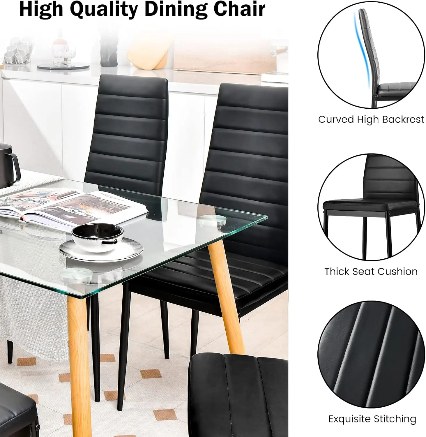 Giantex-Silla de comedor de Metal de policloruro de vinilo negro, asiento y respaldo acolchados suaves, espalda alta ergonómica, juego de 6