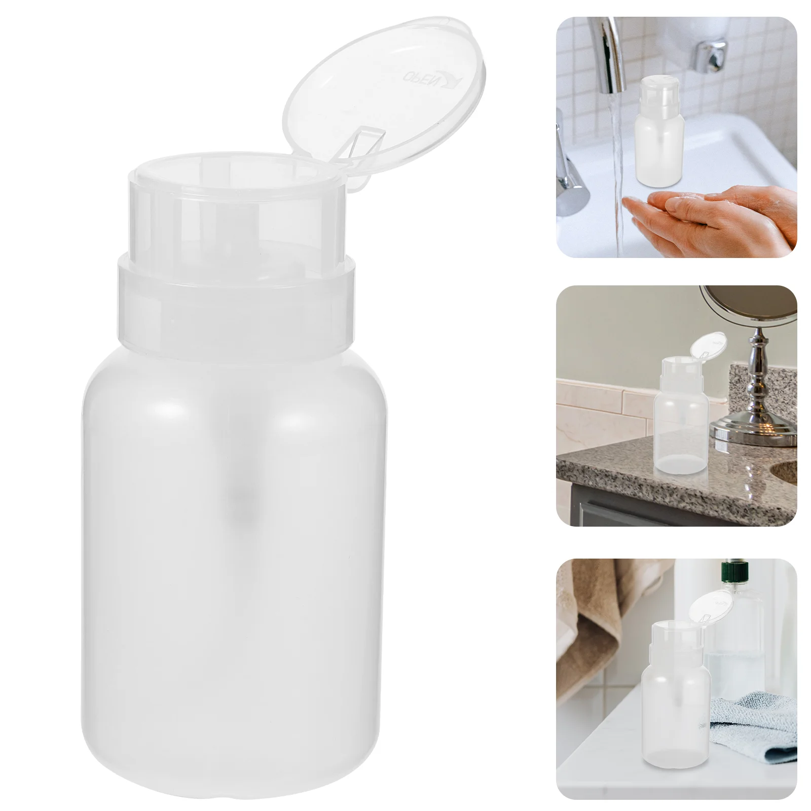 Manicure Press Bottle with Spiral Lock and Leak-free Empty Nail Polish Remover Water Make-up Disinfectant Pump Dispenser