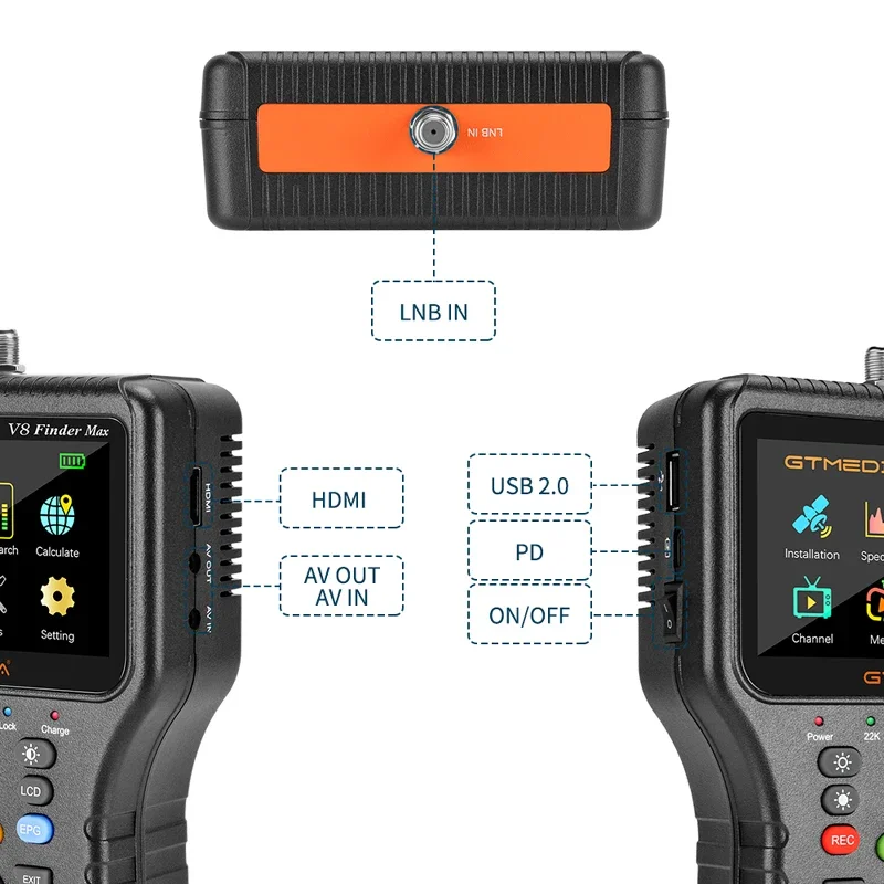Оригинальный прибор для поиска спутникового сигнала GTMEDIA V8 Finder Max с поддержкой DVB-S/S2/S2X H.264/H.265 (8 бит), спутниковый локатор 4,3 дюймов HD