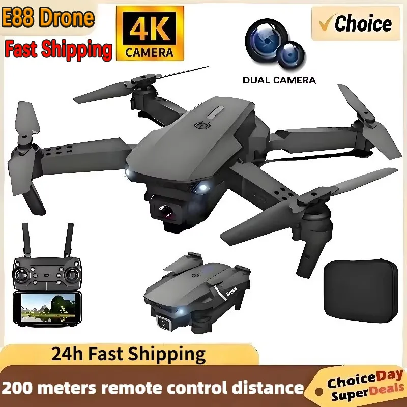 2026 E88 Pro WiFi FPV Drone with Single Dual 4K 1080P Camera Wide Angle HD Altitude Hold Foldable Quadcopter RC Helicopter Toy