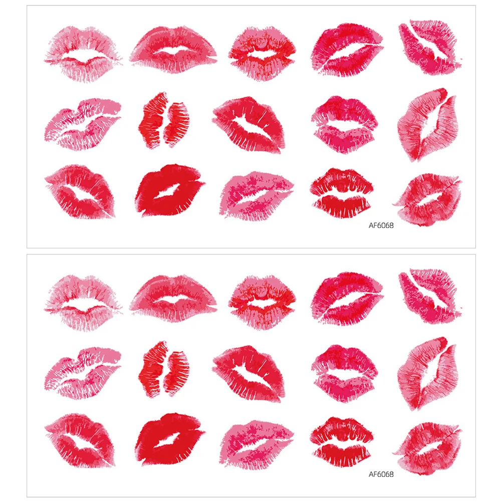 

2 Sheets Tile Stickers Red Lips Wall Decor Sticky Valentine Decal Party Favor Adhesive