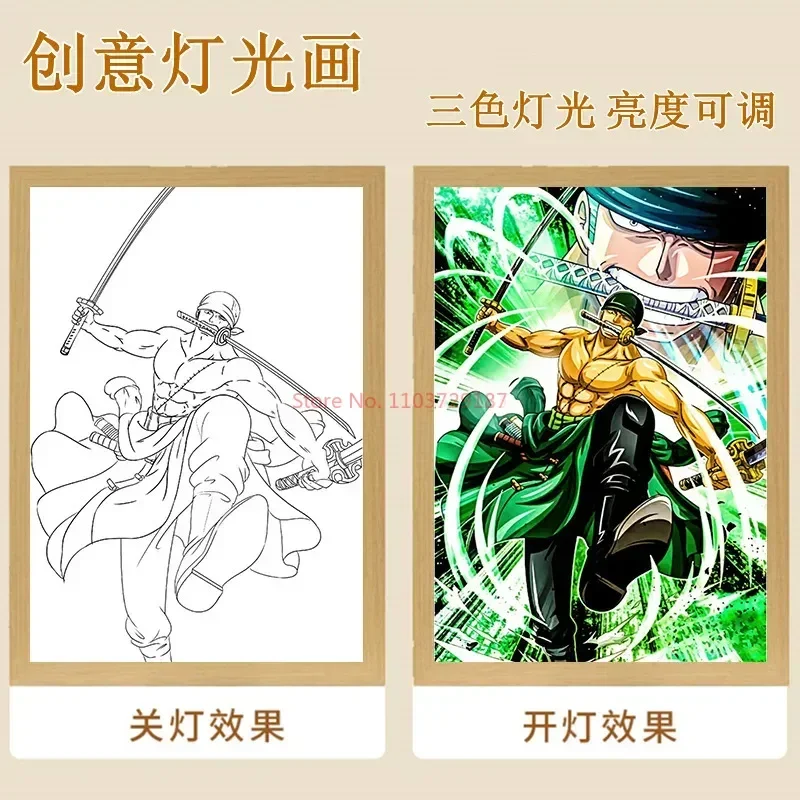 Cartoon One Pieces Nika Luffy Gear 5 Painting Lamp Anime Thousand Sunny Ship Picture Night Light Zoro Ace Photo Frame Lamp Gifts