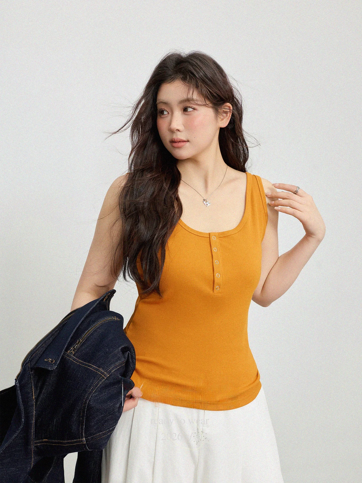

plus Size Women's Color U-Neck Knitted Vest Camisole Slimming Meat Covering Versatile Inner Wear Korean Style Slim Fit